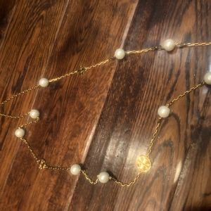 Tory Burch Jewelry - Tory Burch Evie Logo Station Necklace Ivory Pearl Tory Burch Jewelry - Tory Burch Evie Logo Station Necklace Ivory Pearl